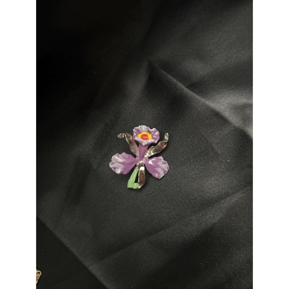 1920s Pot Metal Enamel Orchid Brooch | French Art Nouveau Purple Lavender Flower